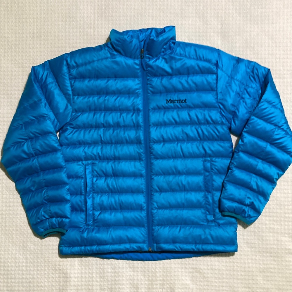 NWOT Marmot 700 Fill Duck Down Zip Up Light Blue Jacket Size Medium